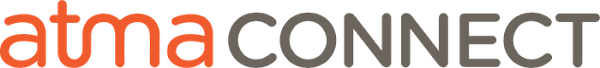 The logo displays the words "atmaCONNECT" with "atma" in orange and "CONNECT" in gray, using a modern, sans-serif font.