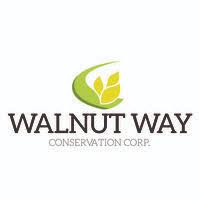 Logo for Walnut Way Conservation Corp. featuring a green and yellow leaf graphic above the organization's name in bold and regular font.