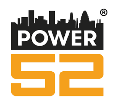 A black city skyline silhouette above the word "POWER" in white, with a large yellow "52" beneath it on a white background.