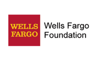 Wells Fargo Foundation logo with a red square featuring yellow "Wells Fargo" text next to black "Wells Fargo Foundation" text on a transparent background.